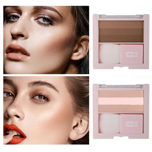 Three-color High-light Repair Capacity One Disk Powder Shadow Powder Nose Shadow Silhouette Concealer Brightening Hairline