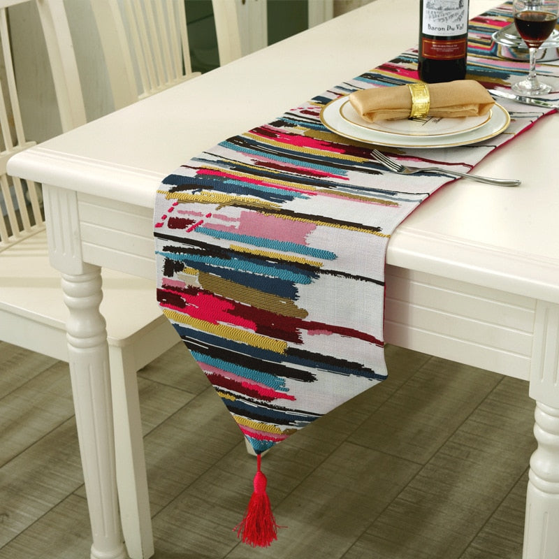 Colorful Painting Table Runner Ethnic Style Table Runners Modern Jacquard Wedding Decor Dining Table Cloth chemin de table mesa